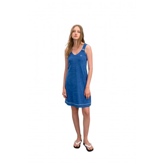Vamp - Μονόχρωμο Frottee Φόρεμα blue aegean 16533