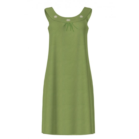 Vamp - Φόρεμα Μονόχρωμο με Μαργαρίτες green safari 00-19-4219