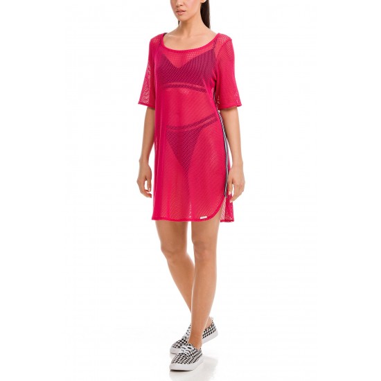 Vamp - Κοντομάνικο Φόρεμα Παραλίας Ζακάρ pink azalea 12549